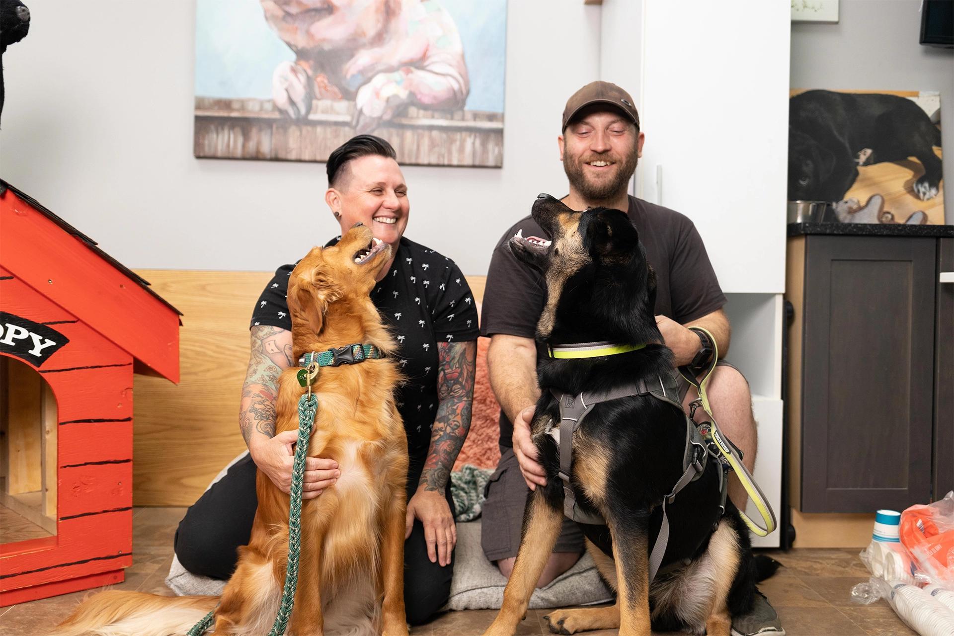 Angela and Volunteer with dogs